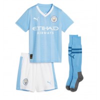 Camisa de time de futebol Manchester City Erling Haaland #9 Replicas 1º Equipamento Infantil 2023-24 Manga Curta (+ Calças curtas)